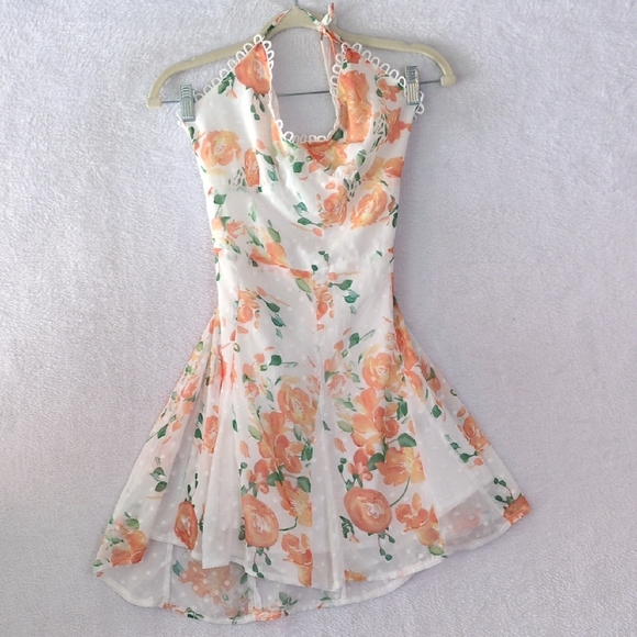 SHEIN‎ Junior's Orange Blossom Floral Lace Up Summer Mini Dress Size S - Picture 1 of 6